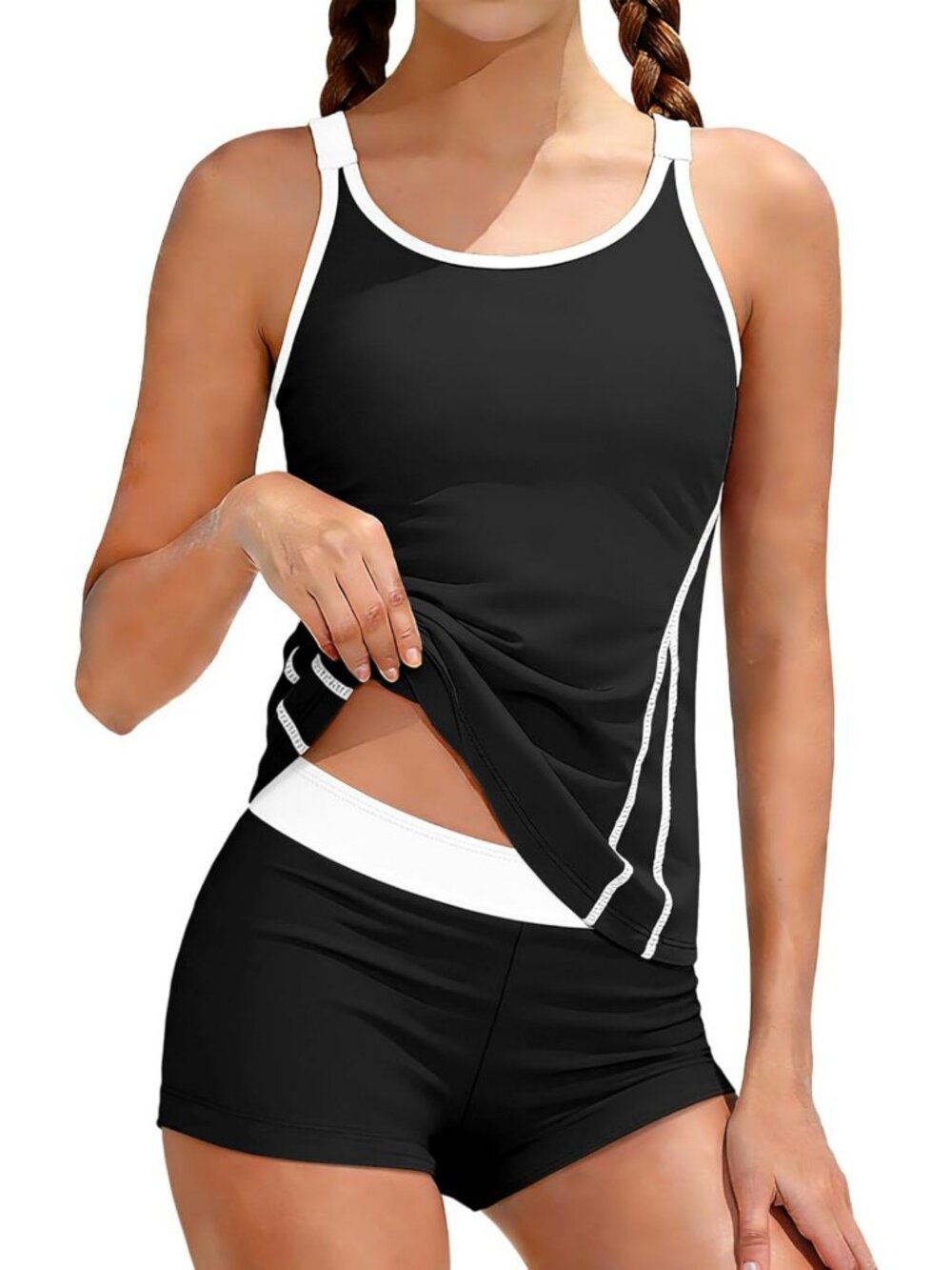 Sporty Girls' Adjustable Straps Swimsuit - UPF 50+ Tankini & Boyshort Set for